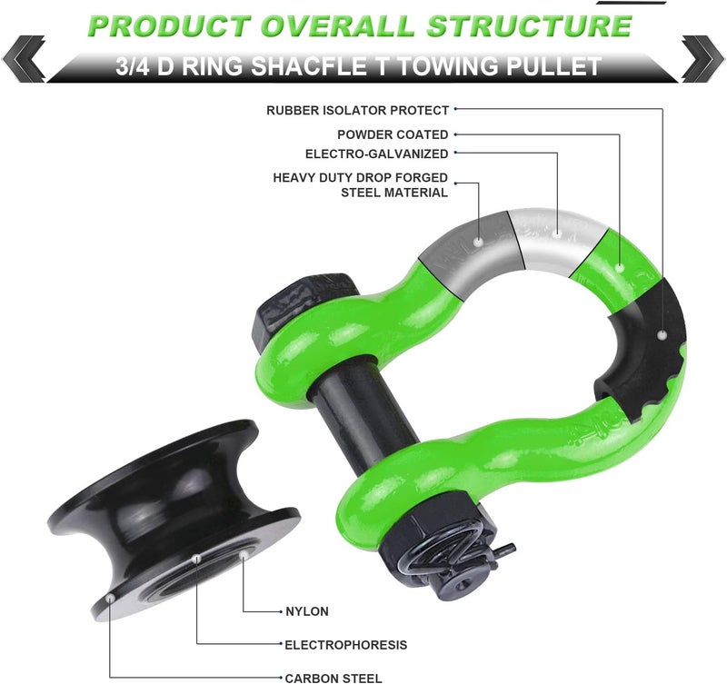 AMBULL Upgraded Snatch Block, 3/4" D Ring Shackle (2 Pack) 22,000lb Break Strength with Towing Pulley, Heavy Duty Offroad Recovery Accessory for Truck, Tractor, ATV & UTV (Green) - Image 3